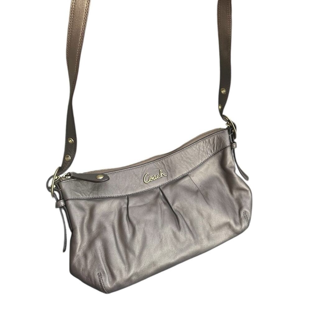 Coach Ashley Leather E/W Duffle Handbag, Metallic Gold Tan Hobo Brass/Steel - Picture 2 of 15